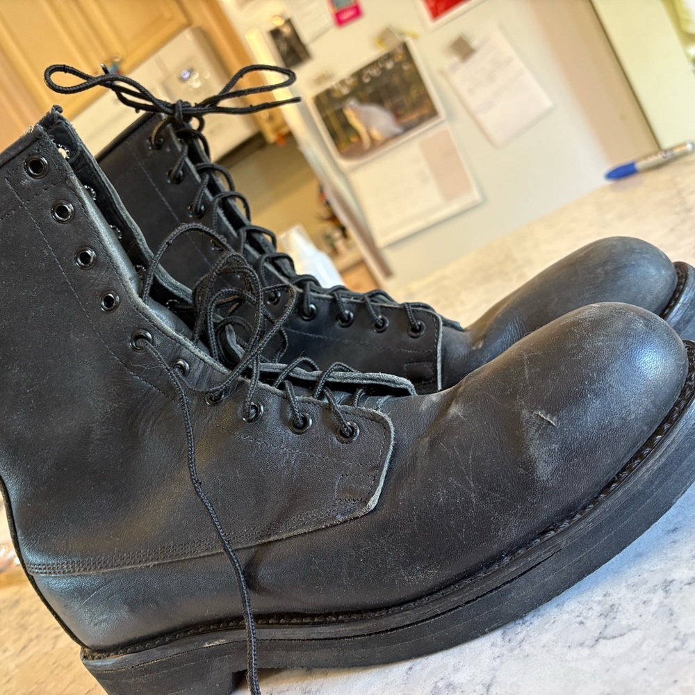 Addison ANSI steel toe 12 N Combat Boots worn 5-6 tms beat up and broken in!